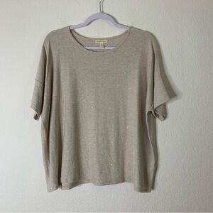 Eileen Fisher Beige Sequin Knit Short Sleeve Top